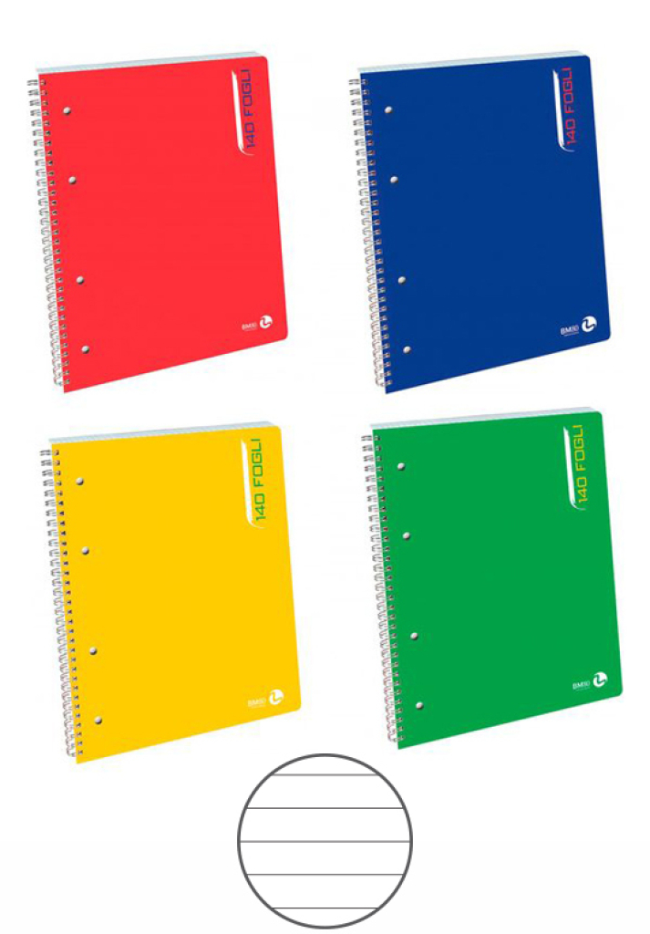 Basics - Quaderno con rilegatura a spirale, colori assortiti, 70  fogli/140 pagine, formato A4, 90 g/m², bianca, (confezione da 5) : :  Cancelleria e prodotti per ufficio