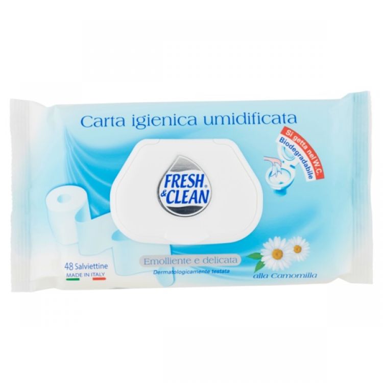 fresh & clean carta igienica umidificata emolliente delicata in salviettine  umidificate gettabili nel wc biodegradabili - 54pz