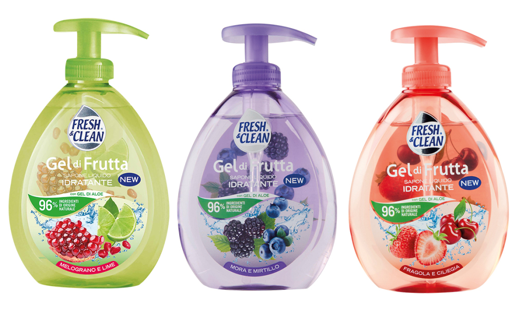 Fresh & clean sapone liquido gel di frutta cassa mista