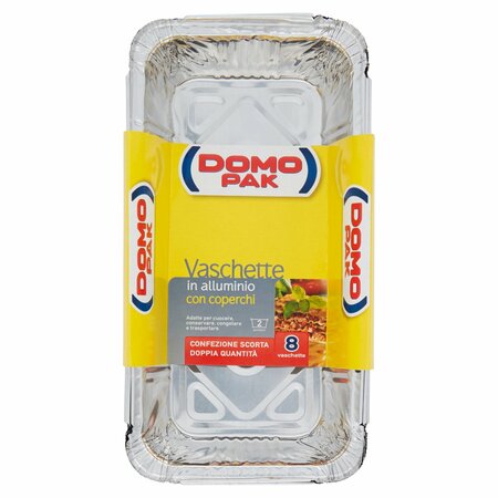 Domopak Vaschette in alluminio con coperchi 2 porzioni - Confezione scorta 8 vaschette (R62)