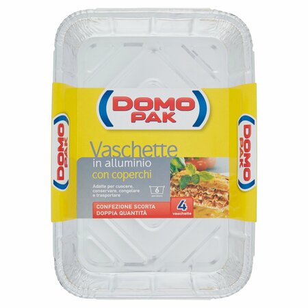 Domopak Vaschette in alluminio con coperchi 6 porzioni - Confezione scorta 4 vaschette (R86)