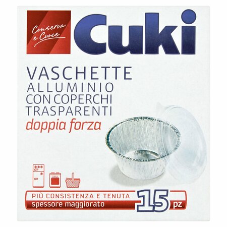 Cuki Conserva e Cuoce Vaschette alluminio con coperchi trasparenti 1porzione - 15 pz (T21)