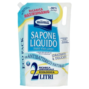 MIL-MIL Sapone Liquido Mani Viso e Corpo Nutriente e Delicato Morbidezza Naturale Ricarica Universale - 2L