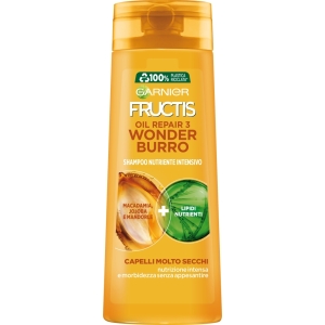 GARNIER Fructis Shampoo Fortificante Oil Repair 3 Shampoo Burro per Capelli Molto Secchi Crespi Spenti- 250ml