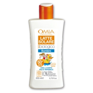 OMIA Latte Solare Eco Biologico Bambini Viso e Corpo Pelle Sensibile Protezione Molto Alta 50+ - 200ml