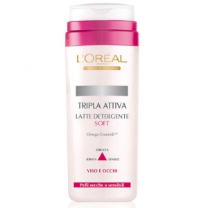 L'OREAL Tripla Attiva Latte Detergente Soft Viso e Occhi per Pelli Secche o Sensibili - 200ml