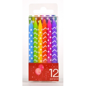 12 CANDELE RIGHE/POIS MIX