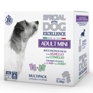 MONGE Excellance Adult Mini Cane Bocconcini con Agnello e Coniglio - 12 buste