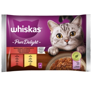 WHISKAS Pure Delight Succulenti Staccetti Manzo e Pollo 4*85gr