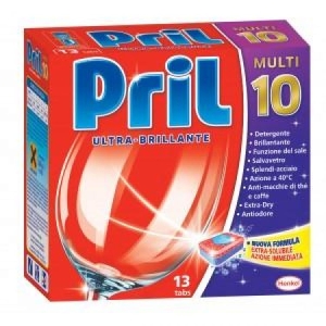 PRIL Ultra Brillante Multi 10 Pastiglie Nuova Formula Extra-Solubile Azione Immediata - 13pz