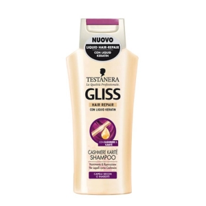 TESTANERA Gliss Hair Repair con Cheratina Liquida Shampoo Cashmere Karite' per Capelli Secchi O Inariditi - 250ml